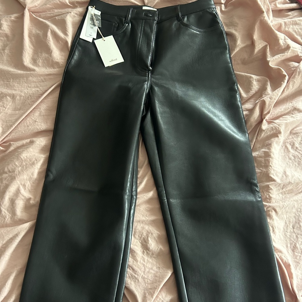 Gorgeous faux black leather pants from Aritzia. Size 4 tall.
